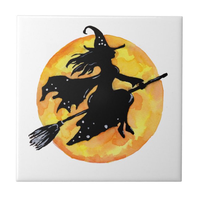 Witch and Moon Ceramic Tile (Front)