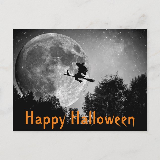 Witch and Moon Halloween Customisable Postcard (Front)