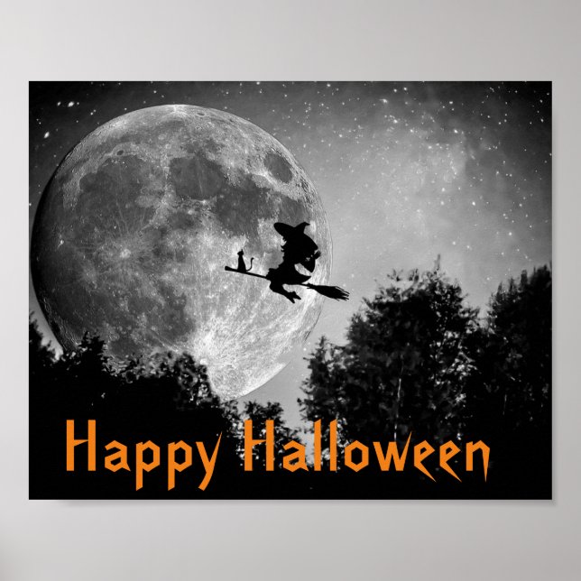 Witch and Moon Halloween Customisable   Poster (Front)