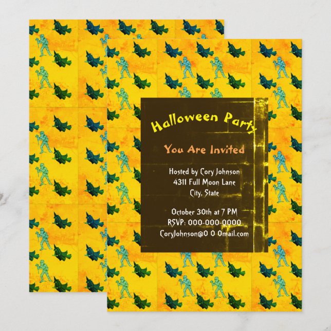 Witch and Mummy Pattern Halloween Retro Invitation (Front/Back)