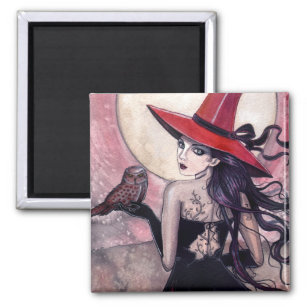 Witch and Owl Fantasy Art Magnet