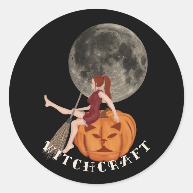 Witch and pumpkin. Witchcraft for Halloween Classic Round Sticker (Front)