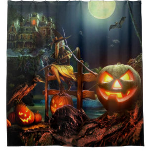 Witch And Pumpkins Shower Curtain