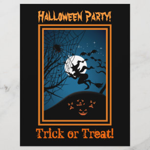 Witch And Spider On Web Halloween Custom Flyers