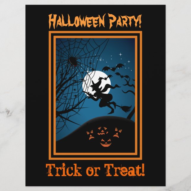 Witch And Spider On Web Halloween Custom Flyers (Front)
