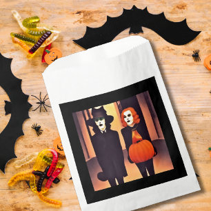 Witch and vampire for Halloween in town Favour Bag