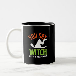 Witch and Witchcraft Puns Funny Halloween Two-Tone Coffee Mug