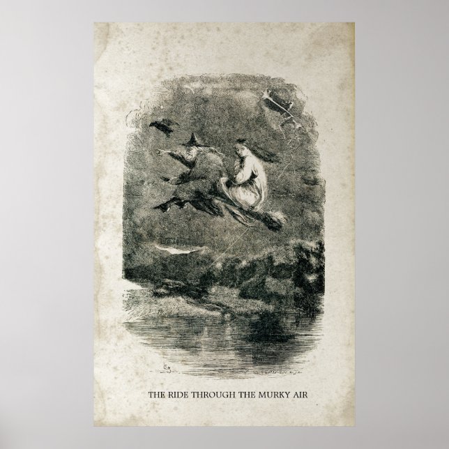 Witch Antique Halloween Witches on Brooms Poster (Front)