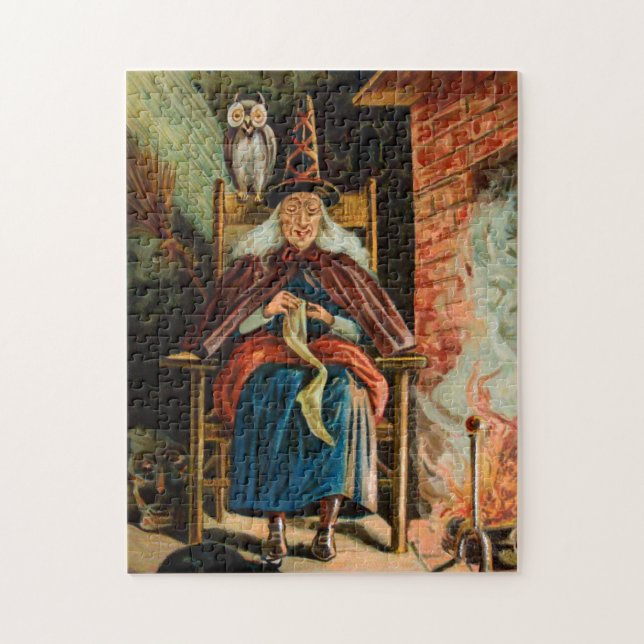 Witch at Fireplace Jigsaw Puzzle (Vertical)