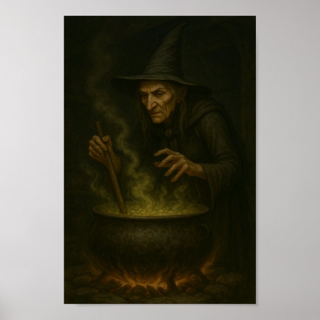Witch at the Cauldron–Stirring Up Magic and Mayhem Poster (Front)