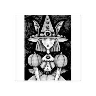 WITCH BAT GIRL, GOTH HALLOWEEN RUBBER STAMP