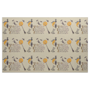 Witch Bat Owl Black Cat Jack O' Lantern Fabric
