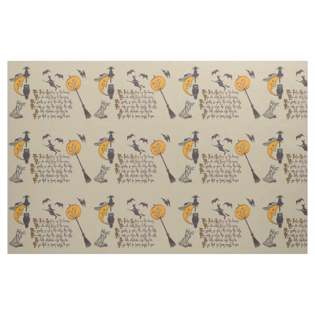 Witch Bat Owl Black Cat Jack O' Lantern Fabric (Fat Quarter)