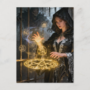 Witch behind bars Horror Theme Art Postcard