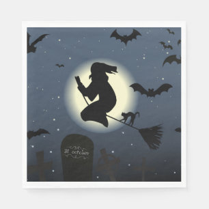 Witch, Black cat and Bats Napkin