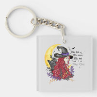 Witch, Black Cat and Crescent Moon