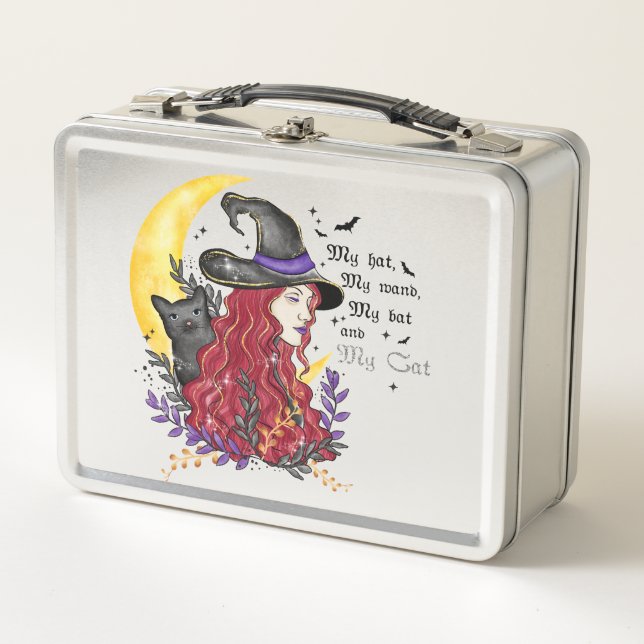 Witch, Black Cat and Crescent Moon Metal Lunch Box (Front)