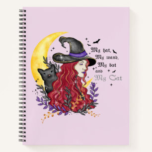 Witch, Black Cat and Crescent Moon Notebook
