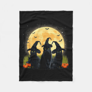 Witch Black Cat And Full Moon Pumpkin Halloween Fleece Blanket