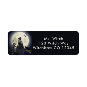 Witch Black Cat and Full Moon Return Address Label