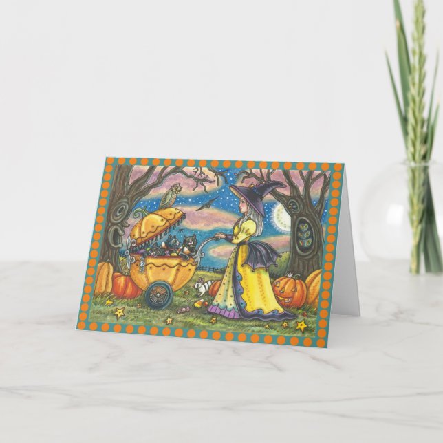 WITCH, BLACK CAT BABY BUGGY, Greeting Card Blank (Front)