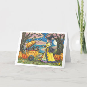 WITCH, BLACK CAT BABY BUGGY, Greeting Card Blank