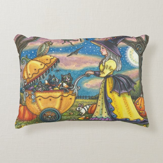 WITCH, BLACK CAT BABY BUGGY, HOLIDAY ACCENT PILLOW (Front)
