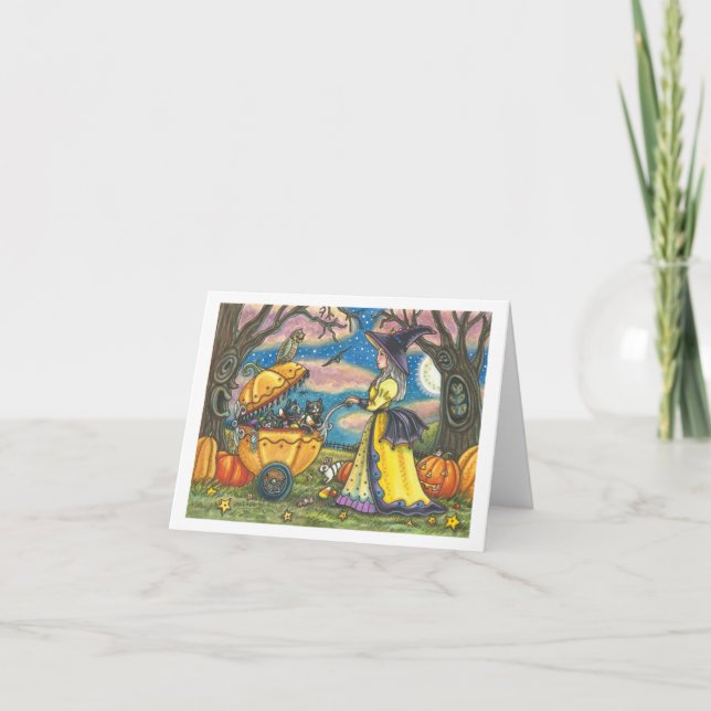 WITCH, BLACK CAT BABY BUGGY, NOTE CARD Blank (Front)