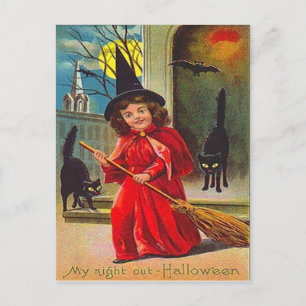 Witch Black Cat Bat Full Moon Postcard