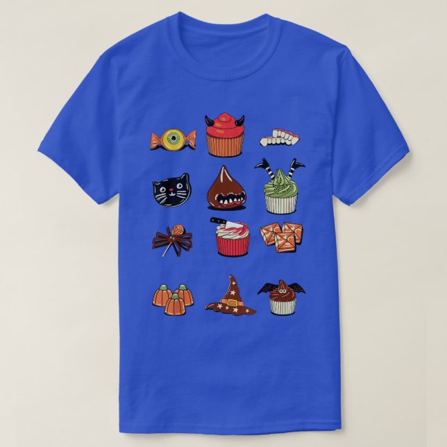 Witch Black Cat Cupcake Eyeball Spider Bat Hallowe T-Shirt (Design Front)