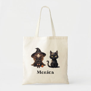 Witch & Black Cat Halloween Personalised Tote Bag