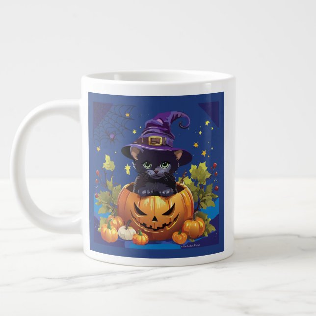 Witch Black Cat Kitten Pumpkin Speciality Mug (Left)