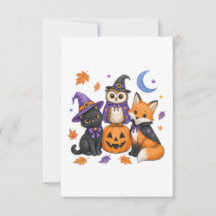 Witch Black Cat Owl Fox Pumpkin Art