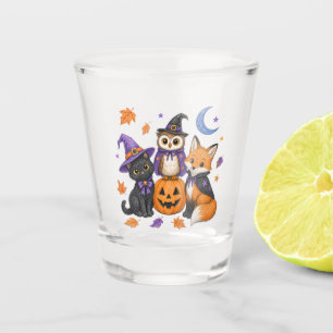 Witch Black Cat Owl Fox Pumpkin Art Shot Glass