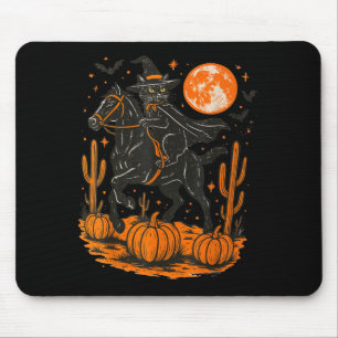 Witch Black Cat Riding Horse Halloween Pumpkin Mouse Pad