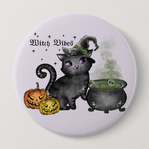Witch Black Cat   Witch Vibes 10 Cm Round Badge