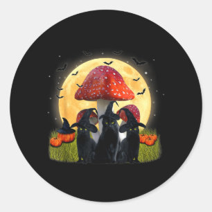 Witch Black Cats And Mushroom Funny Cat Halloween Classic Round Sticker