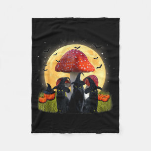 Witch Black Cats And Mushroom Funny Cat Halloween Fleece Blanket