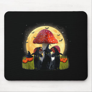 Witch Black Cats And Mushroom Funny Cat Halloween Mouse Pad