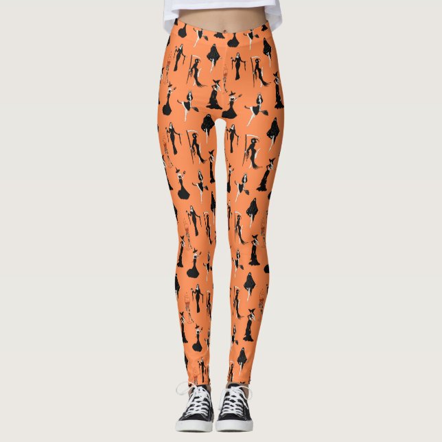 Witch Bloody Cocktail Hart Skeleton Hand Halloween Leggings (Front)