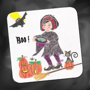 Witch , Boo !Halloween white stickers