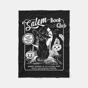 Witch Book Club Bookish Retro Halloween Black Cat  Fleece Blanket
