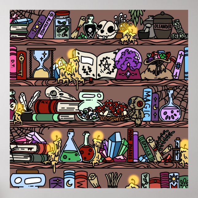 Witch Bookshelf with Cosy Clutter Poster (Front)