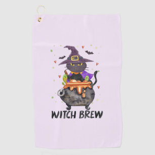 Witch Brew – Halloween Witch Cat in a Cauldron Golf Towel