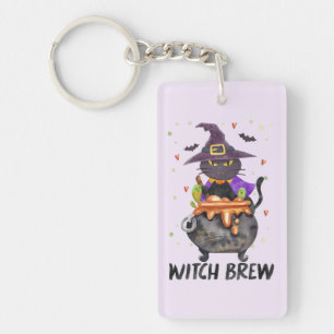 Witch Brew – Halloween Witch Cat in a Cauldron Key Ring