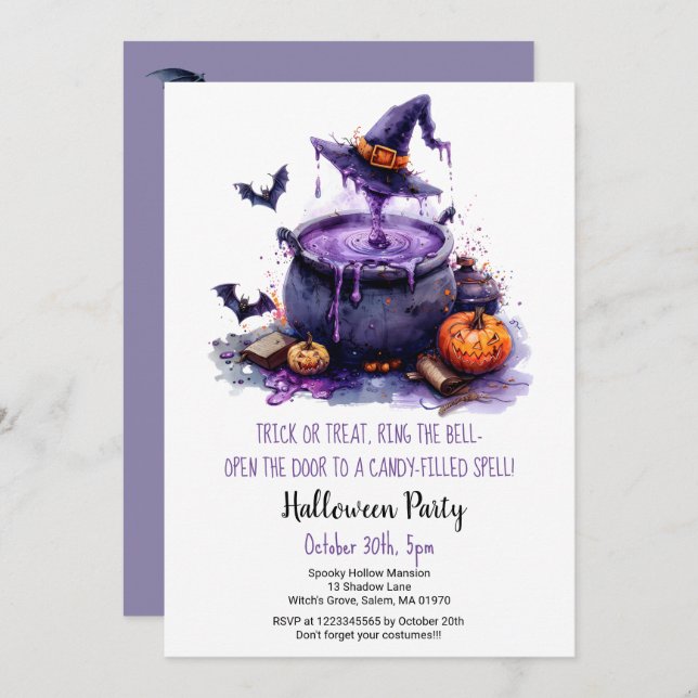 Witch Brew Trick or Treat Pumpkins Halloween Party Invitation (Front/Back)