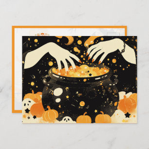 Witch Brewing Magic in Halloween Cauldron Holiday Postcard