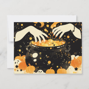 Witch Brewing Magic in Halloween Cauldron Postcard
