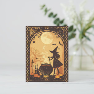 Witch Brewing Magic Under the Moon Holiday Postcard