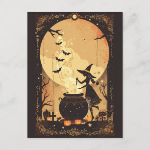 Witch Brewing Magic Under the Moon Postcard